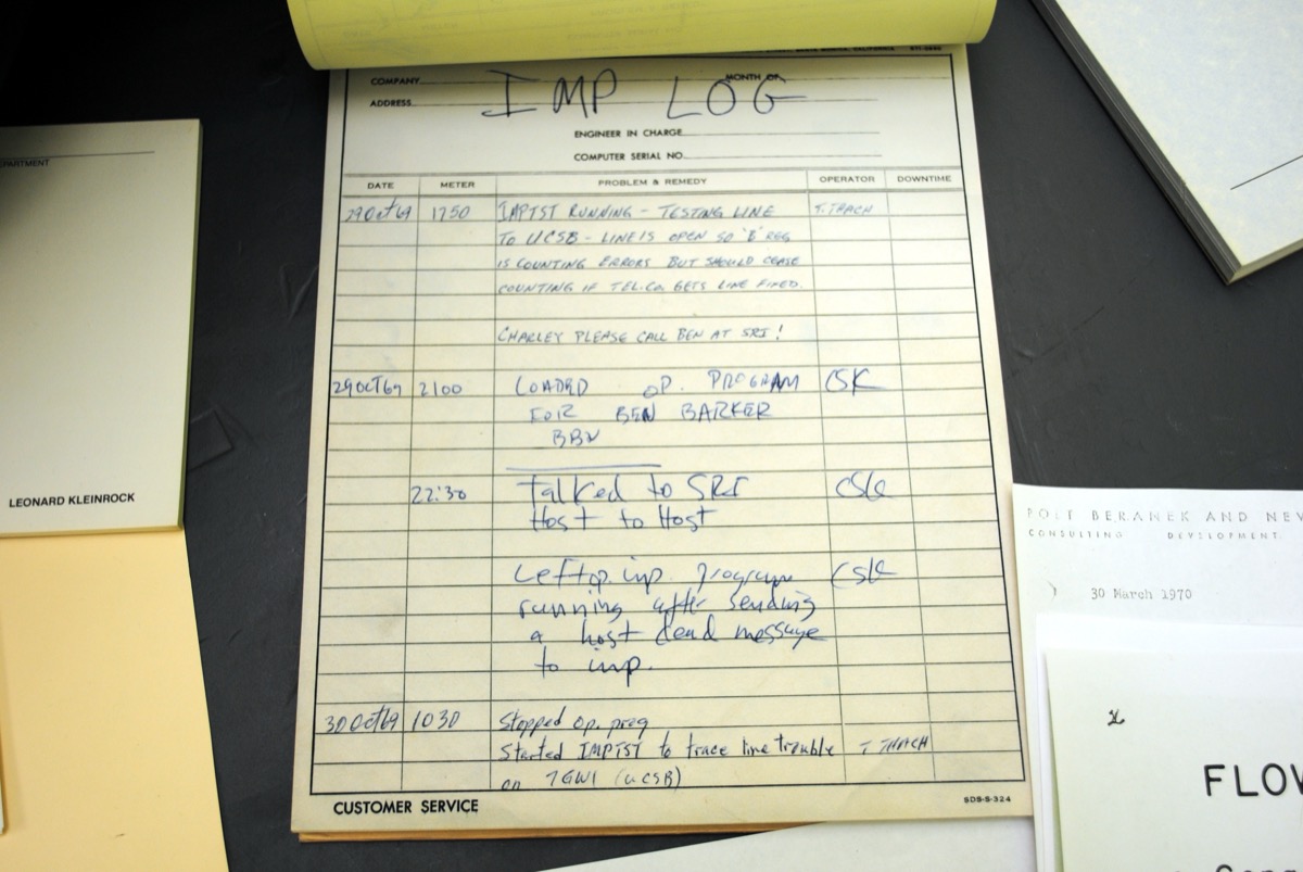 A scan of a handwritten IMP log notebook page from October 29, 1969. The handwriting in pencil reads, among other entries: 'talked to SRI Host to Host,' followed by the time '22 30'.